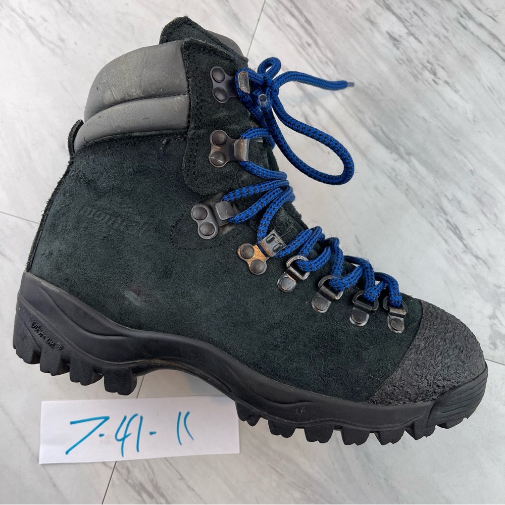-Vtg Montrail Women Hiking Mountain Boots Forest Black Suede Sz 7 Made in Italy